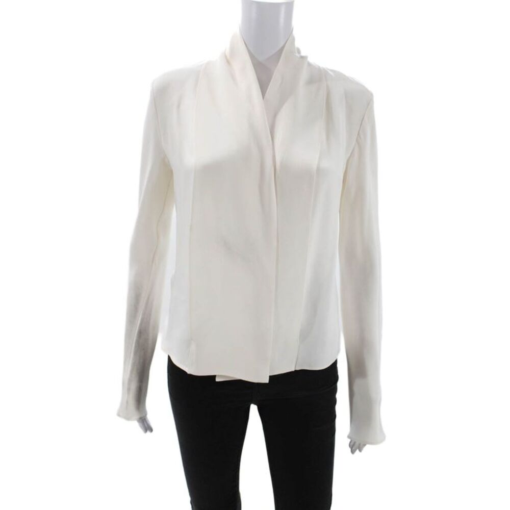 Peter Cohen Womens Silk Round Neck Long Sleeve Open Front Cardigan White Size P